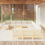VidaXL Set mobilier grădină cu perne crem, 13 piese, lemn de pin