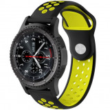 Curea ceas Smartwatch Samsung Galaxy Watch 4, Watch 4 Classic, Gear S2, iUni 20 mm Silicon Sport Black-Yellow