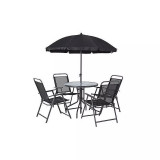 Set mobilier gradina/terasa, gri, 1 masa, 4&nbsp;scaune, 1 umbrela,&nbsp;Leticia&nbsp;Grey, Strend Pro