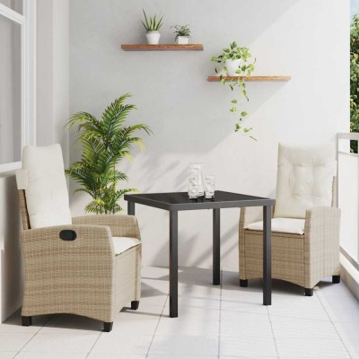 vidaXL Set de masă pentru grădină 3 pcs Bej poliratan 3380393 foto