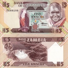 ZAMBIA 5 kwacha ND 1980-88 UNC!!!
