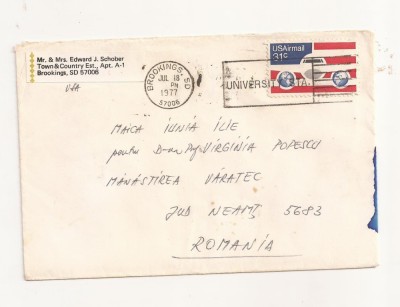 FD11 - Plic Circulat international SUA - Romania , 1977 foto