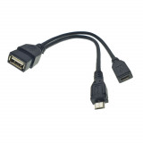 Cumpara ieftin Cablu adaptor OTG , Cablexpert 06730, USB 2.0 mama la microUSB 2.0 tata si microUSB 2.0 mama, lungime 15cm, negru