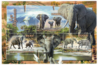 GABON 2022 - Fauna, Elefanti / set complet colita + bloc foto