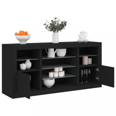 vidaXL Servantă cu lumini LED, negru, 142,5x37x67 cm foto