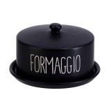 Cumpara ieftin Platou cu capac servire branzeturi ceramica neagra alba 21 x 12 cm