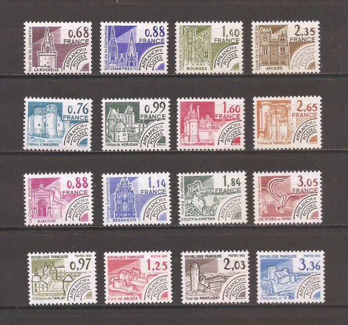 Franta 1979-1982- Monumente istorice, Preanulat (4 serii), MNH (vezi descrierea)