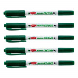 Cumpara ieftin Set 5 Markere CD DACO, Doua Capete de Scriere, Varf 0.5-1 mm, Verzi, Marker CD, Marker DVD, Marker Permanent CD, Markere, Marker Verde, Markere Verzi,