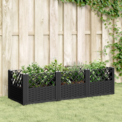vidaXL Jardinieră de grădină cu spalier, negru, 123,5x43,5x43,5 cm, PP foto