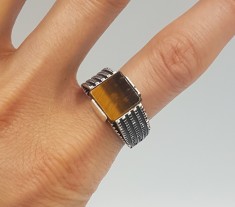 Superb inel barbatesc/unisex din argint si agat ochi de tigru