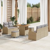 Set canapele grădină vidaXL cu 8 piese și perne Bej Ratan Acacia, Sofa grădină vidaXL cu 2 locuri, cu depozitare și perne Bej Ratan Poli, Set luat mas