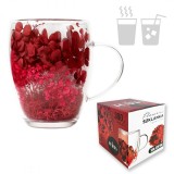Cana 300 ml din sticla borosilicata, pereti dubli, model flori rosii, in cutie cadou, JollyMag, SZK192