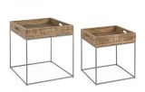 Cumpara ieftin Set 2 masute cafea blat lemn natur model tava picioare fier gri Narvik 34 cm x 37 cm x 42 h; 47 cm x 47 cm x 50 h