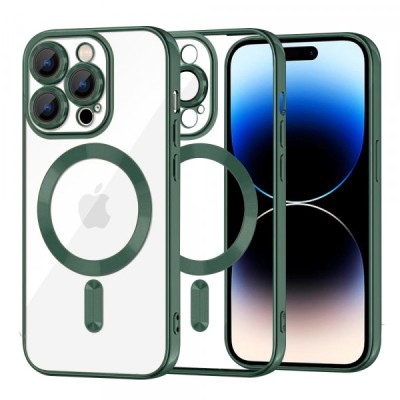 Husa MagSafe pentru Apple iPhone 14 Pro, Techsuit, Luxury Crystal, Verde Inchis foto