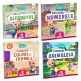 Set 4 carti 3-5 ani: Descopar numerele, culori si forme, animalele si alfabetul. Colectia TraLaLa Buna dimineata, draga gradinita!