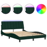 Cumpara ieftin Cadru de pat cu LED fara saltea, Hanko, verde inchis, 140x190 cm, catifea