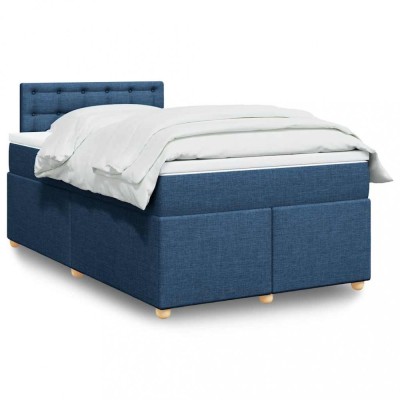 vidaXL Pat box spring cu saltea, albastru, 120x190 cm, material textil 3286639 foto