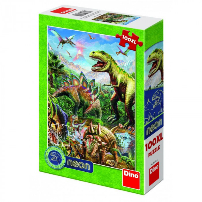 Puzzle XL Lumea dinozaurilor neon, 100 piese, 5-8 ani