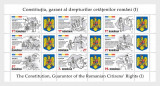 ROMANIA 2019 CONSTITUTIA Bloc cu 9 timbre+ 9 viniete LP2234a MNH**, Nestampilat