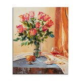Tablou pictat manual, Trandafirii mei, stilizat - 60x50cm ulei pe panza in cutit efect 3D