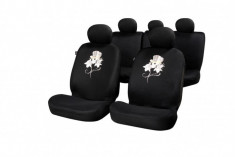 Set huse scaune auto Rose &amp;amp; Skull , Fata + Spate compatibile cu modelele cu Airbag in scaune foto