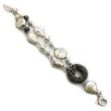 Cumpara ieftin Brățară Glamour Hematit Natural &amp; Perle Cultură Argint 925 placat Rodiu, reglabilă 18-23cm, Bijuterie Made in Italy, cu cutie cadou