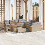 Set Canapea Grădină vidaXL 13 Piese cu Perne Bej Ratan Poli Acacia, Canapea Grădină vidaXL 2 Persoane cu Perne Bej Ratan Poli, Set Cină Grădină vidaXL