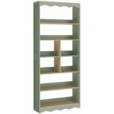 HOMCOM Bibliotecă, etajeră de depozitare cu 6 niveluri și 6 compartimente deschise, 76 x 23,8 x 180 cm, lemn natural și verde | Aosom Romania