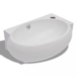 Cumpara ieftin Chiuveta de baie, orificiu robinet &amp; preaplin, alb, ceramica