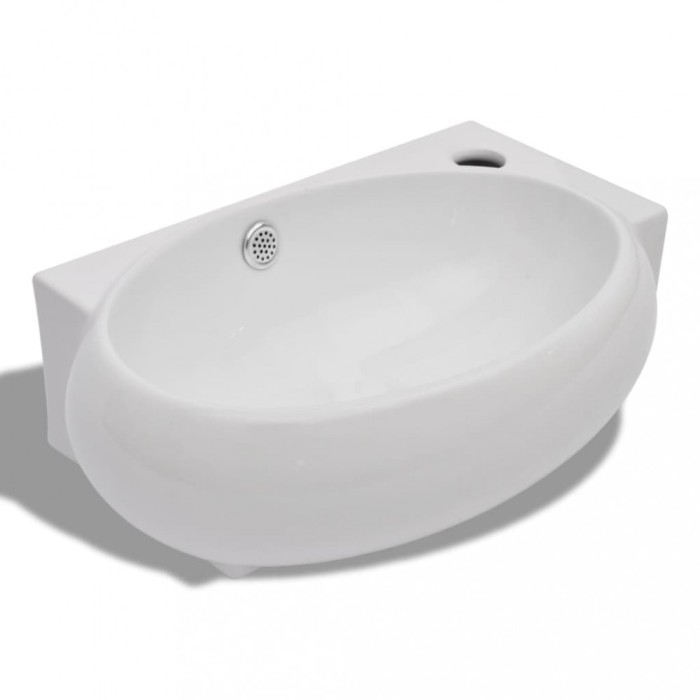 Chiuveta de baie, orificiu robinet &amp; preaplin, alb, ceramica