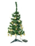 Brad Artificial Impodobit, 60cm, Suport Plastic cu Instalatie Luminoasa 20 Led Alb Cald + 20 Globuri Aurii Incluse, eMazing
