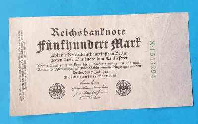 Bancnota veche - Germania 500 Mark 1922 - serie X 1543294 foto