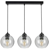 Lustra tip pendul Lolas, 3 lumini, metal/sticla, negru/transparent, 13 x 15 x 70 cm