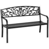 Outsunny Banca de gradina din metal cu spatar decorat, 127x60x87cm &ndash; negru | Aosom Romania