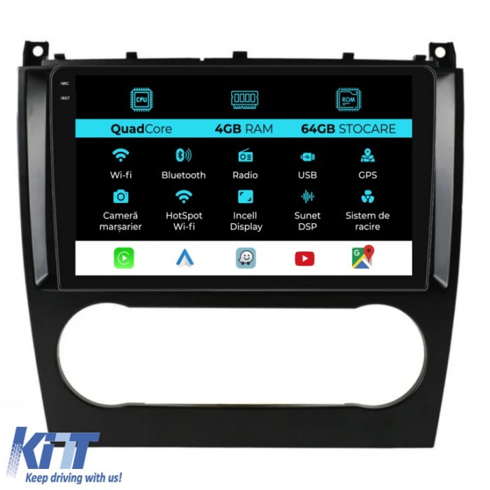 Navigatie Dedicata Mercedes C-Class W203 CLK W209 (2005 - 2009),QuadCore, 9Inch, 4Gb Ram, 64Gb Stocare, Carplay Performance AutoTuning
