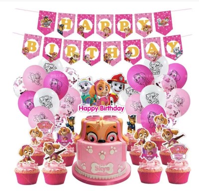 Set 50 Accesorii REDQUIT de Petrecere Aniversara PATRULA CATELUSILOR/Skye, 24 Baloane, 1 Banner Happy Birthday, 24 Cupcake Topper, 1 Topper Tort foto