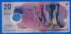 (1) BANCNOTA MALDIVE - 20 RUFIYAA 2015, POLYMER, EXOTICA, CIRCULATA