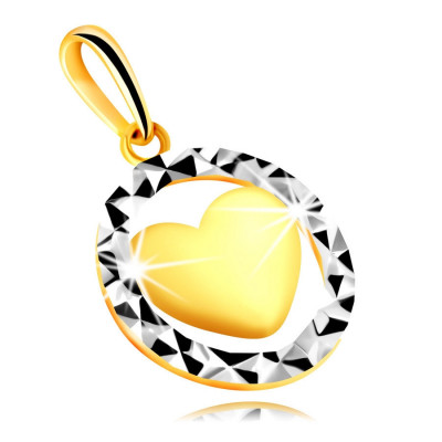 Pandantiv din aur combinat 375 - contur al unui cerc cu decupaje triunghiulare, inimă convexă foto