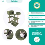 Ansamblu Joaca Pisici Seniori Twister, 105cm, Verde Kiwi. Vizuina, Iuta Naturala, Fabricat Manual Romania. Petshop Pisici Mobilitate Redusa