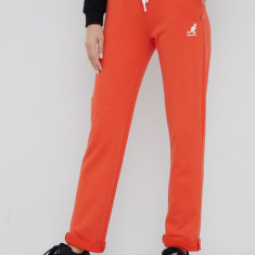 Kangol pantaloni de trening din bumbac femei, culoarea portocaliu, neted