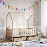 VidaXL Cadru de pat cu sertare de copii, 70x140 cm, lemn masiv de pin