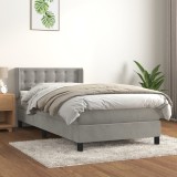 Cumpara ieftin Pat box spring cu saltea, gri deschis, 90x190 cm, catifea