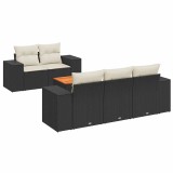 Set mobilier de gradina cu perne, 6 piese, negru, poliratan