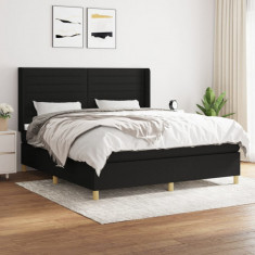 vidaXL Pat box spring cu saltea, negru, 180x200 cm, catifea