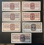 Lot Tichete Navrom Rom&acirc;nia, 7 Valori UNC - Bancnote Rom&acirc;nești Colecție