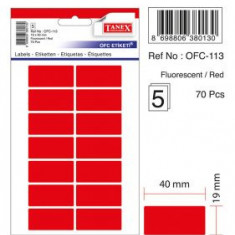 Etichete Autoadezive Color, 19 X 40 Mm, 70 Buc/set, Tanex - Rosu Fluorescent