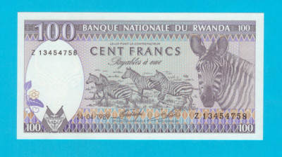 Rwanda 100 Francs 1989 &amp;#039;Zebre&amp;#039; UNC serie: Z 13454758 foto