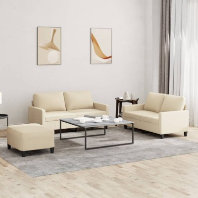 vidaXL Set de canapele cu perne, 3 piese, crem, textil foto