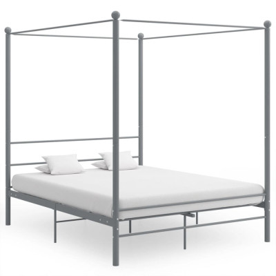 Cadru de pat cu baldachin, gri, 160x200 cm, metal GartenMobel Dekor foto