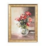 Tablou cu trandafiri rosii pictat manual inramat, Puritate, 45x35cm ulei pe panza, rama din lemn, Geo Ungureanu